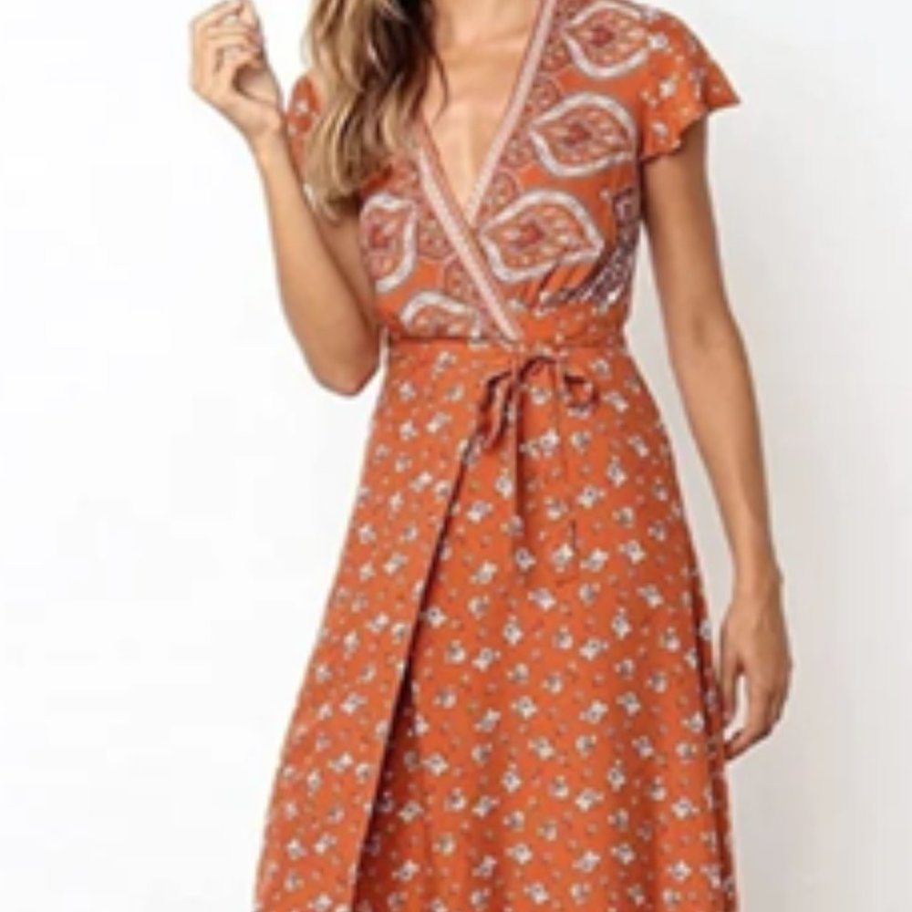 Zesica Size M Bohemian Floral Maxi Wrap Dress